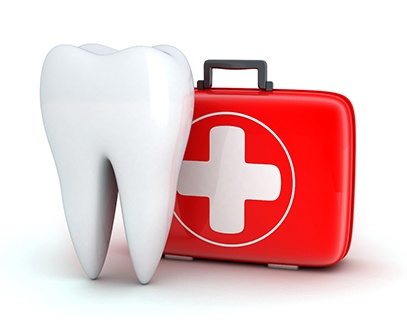 Tooth next to kit for emergency dentistry in Tucson, AZ