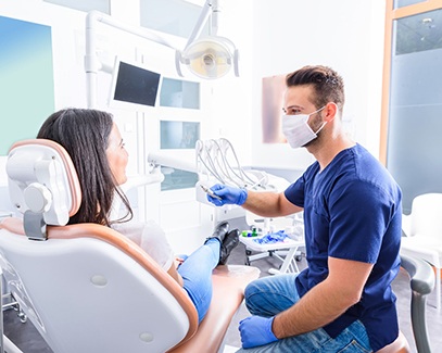 Woman at dentist for braces in Tucson